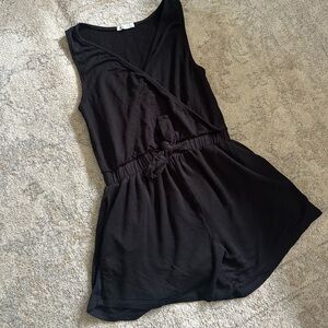 Anistar Black Sleeveless Wrap Front Romper